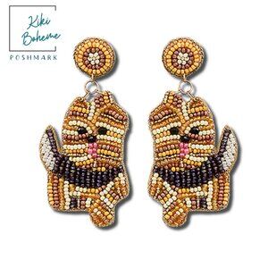 Seed Beaded Terrier Puppy Dog Lovers Pets Statement Earrings NEW